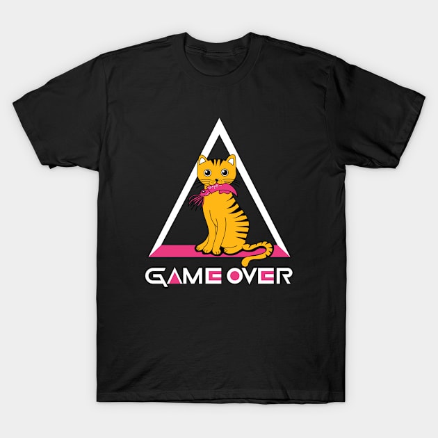 Cat - Game Over Squid White T-Shirt by psigmadesign